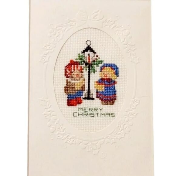 MERRY CHRISTMAS Singing Carolers Completed Cross Stitch - Picture 1 of 3